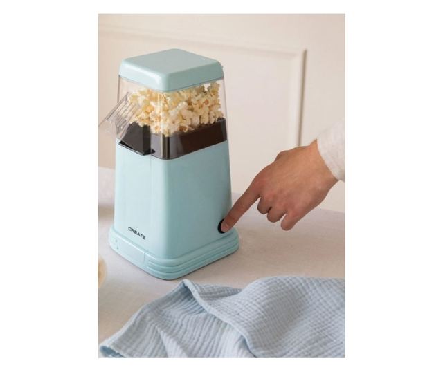 Retro CREATE pattogatott kukorica gép, kapacitása 80 g, mindössze 3 perc alatt kész, könnyen használható, 1200 W, adagolókanál,