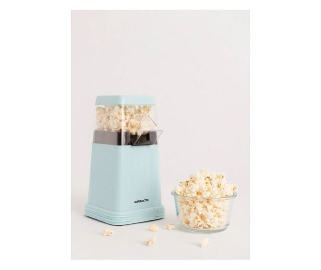 Retro CREATE pattogatott kukorica gép, kapacitása 80 g, mindössze 3 perc alatt kész, könnyen használható, 1200 W, adagolókanál,