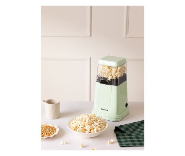 Popcorn gép Retro CREATE, kapacitása 80 g, mindössze 3 perc alatt kész, könnyen használható, 1200 W, adagolókanál, kicsi és komp