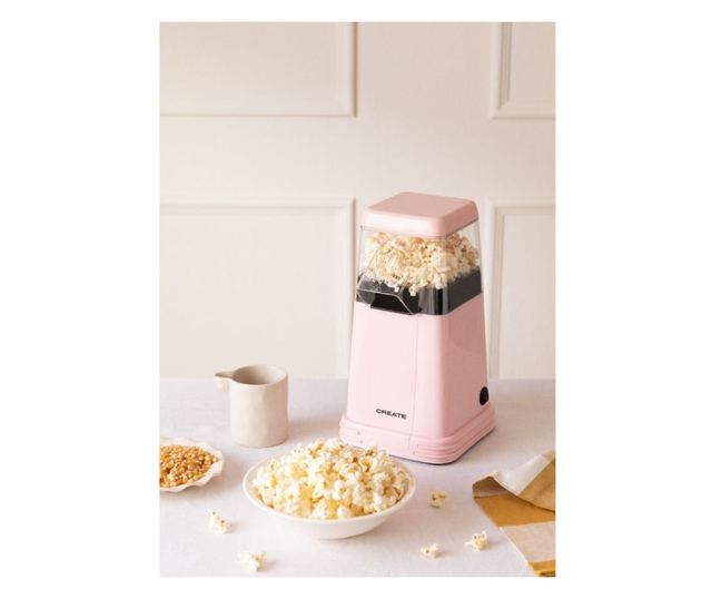 Popcorn gép Retro CREATE, kapacitása 80 g, mindössze 3 perc alatt kész, könnyen használható, 1200 W, adagolókanál, kicsi és komp