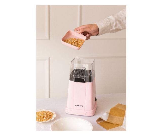 Popcorn gép Retro CREATE, kapacitása 80 g, mindössze 3 perc alatt kész, könnyen használható, 1200 W, adagolókanál, kicsi és komp