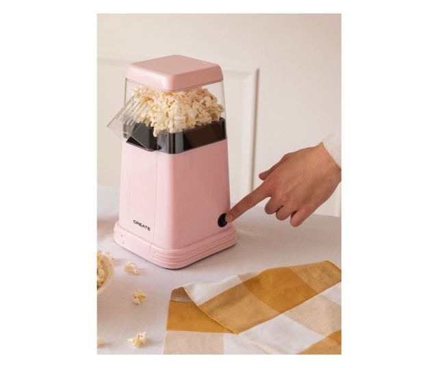 Popcorn gép Retro CREATE, kapacitása 80 g, mindössze 3 perc alatt kész, könnyen használható, 1200 W, adagolókanál, kicsi és komp