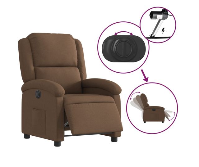 Електрически реклайнер фотьойл, кафяв, текстилна материя