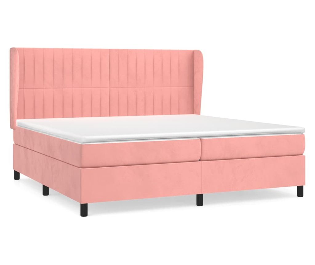 Боксспринг легло с матрак, розово, 200x200 см, кадифе - 2