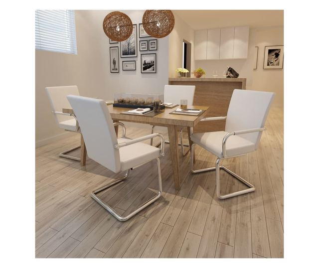 Konzolne kuhinjske stolice, komplet 4, bele, umetno usnje