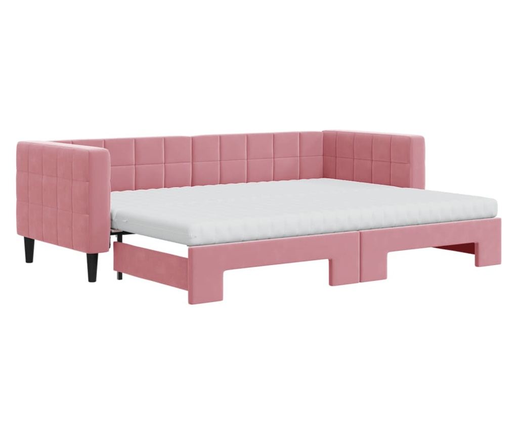 Daybed με επέκταση και στρώμα, Ροζ, 80x200 εκ., Βελούδο - 2
