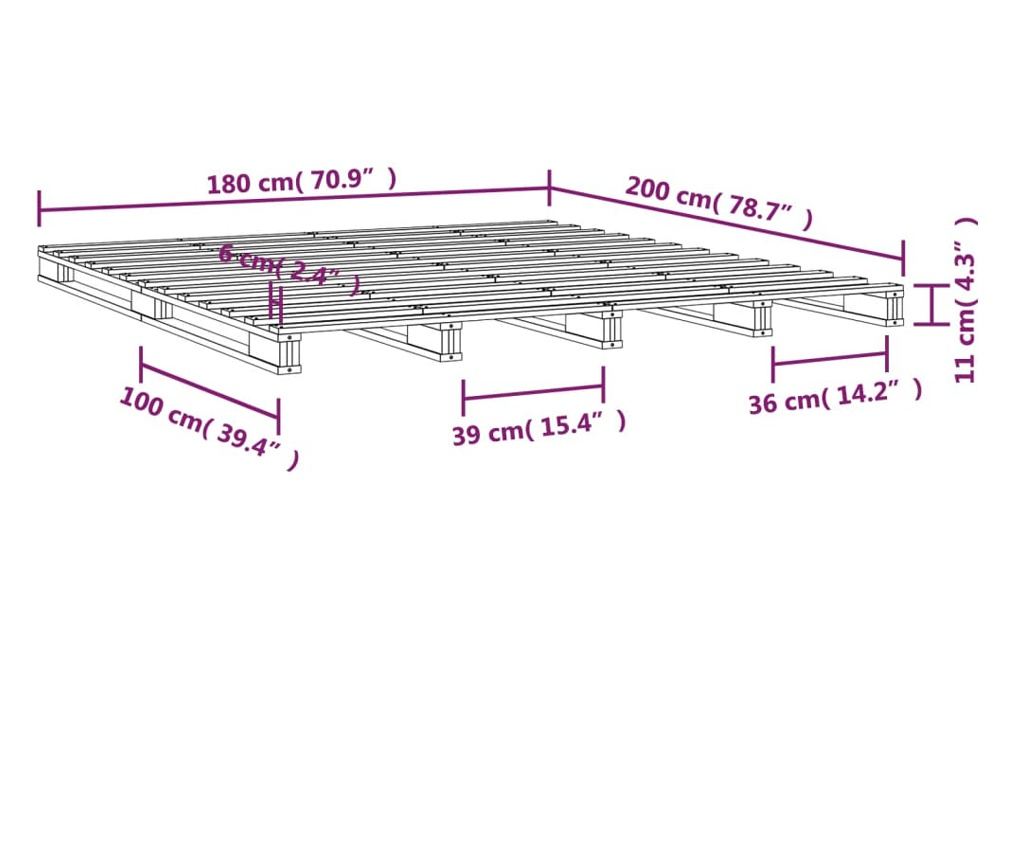 Рамка за легло Super King 6FT, 180x200 см, масивна борова дървесина - 8