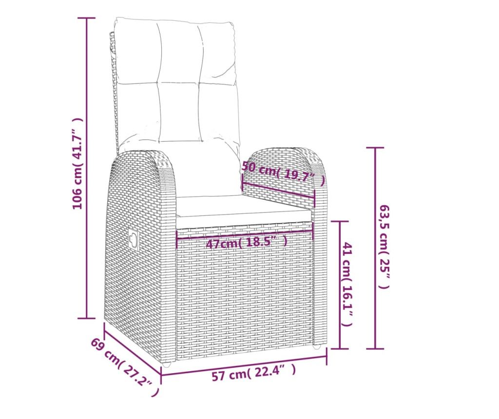 Set vrtnih ležalnikov, 3 kosi, črn, poliratan in jeklo - 6