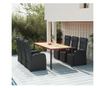 Комплект градински мебели, 7 части, Черен, Полиратан/Акациево дърво thumbnail 1