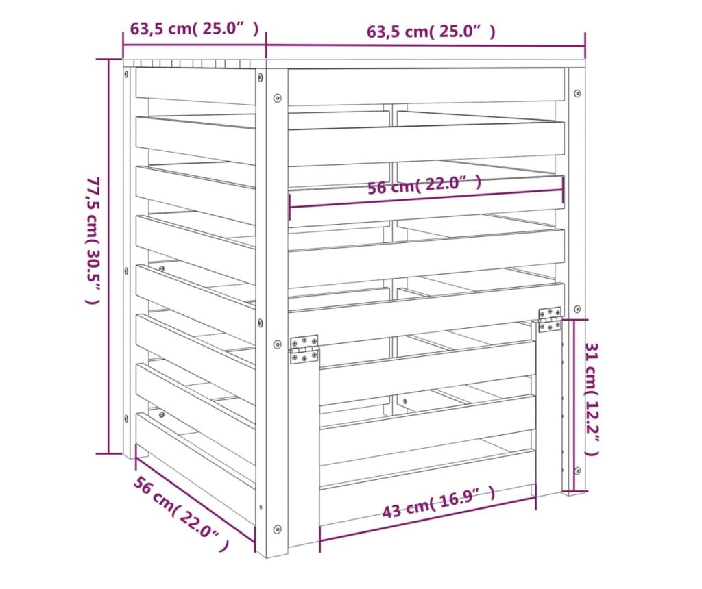 Компостер, 63,5x63,5x77,5 см, Масивна борова дървесина - 10