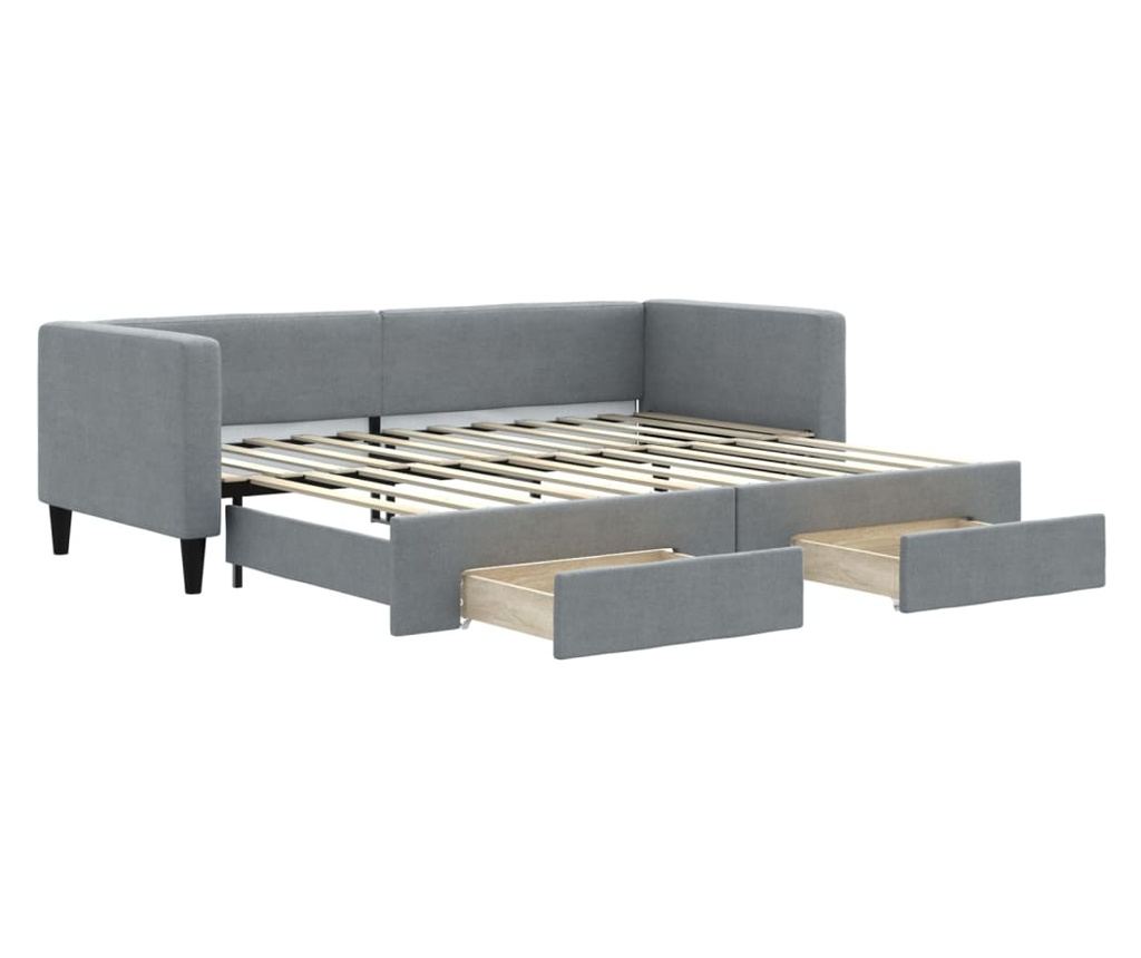 Daybed με επέκταση και συρτάρια, ανοιχτό γκρι, 80x200 εκ. ύφασμα - 2