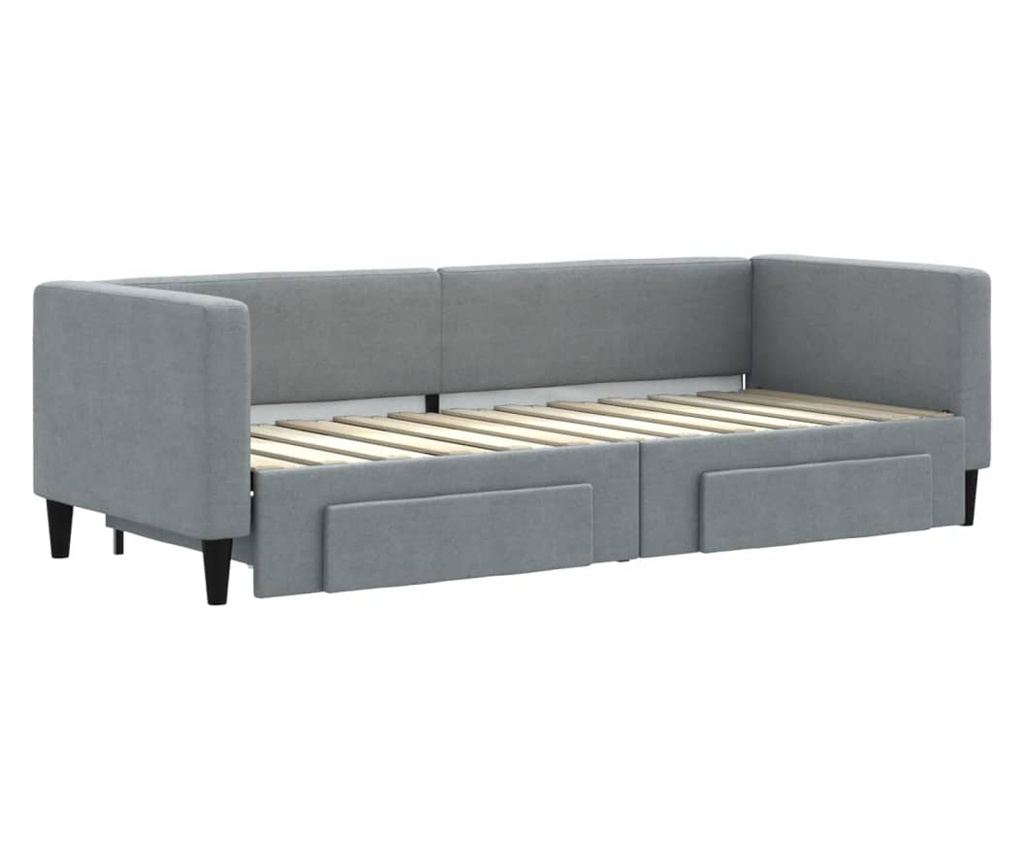 Daybed με επέκταση και συρτάρια, ανοιχτό γκρι, 80x200 εκ. ύφασμα - 3