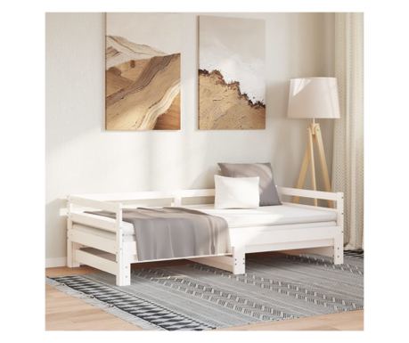 Bijeli proširivi dnevni krevet 2x(80x200) cm masivno borovo drvo