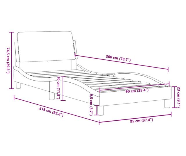 fekete szövet ágykeret fejtámlával matrac nélkül 90x200 cm