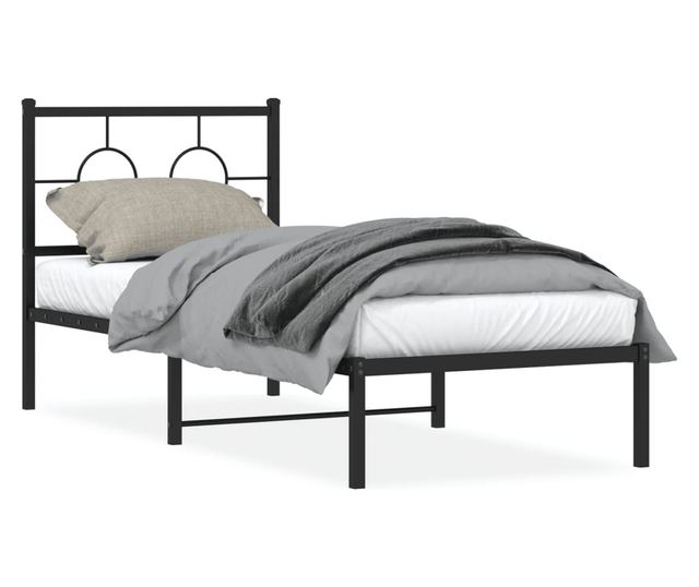 fekete fém ágykeret fejtámlával 80 x 200 cm