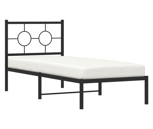 fekete fém ágykeret fejtámlával 80 x 200 cm