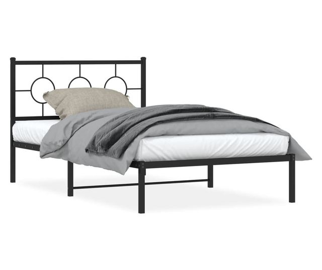fekete fém ágykeret fejtámlával 107 x 203 cm