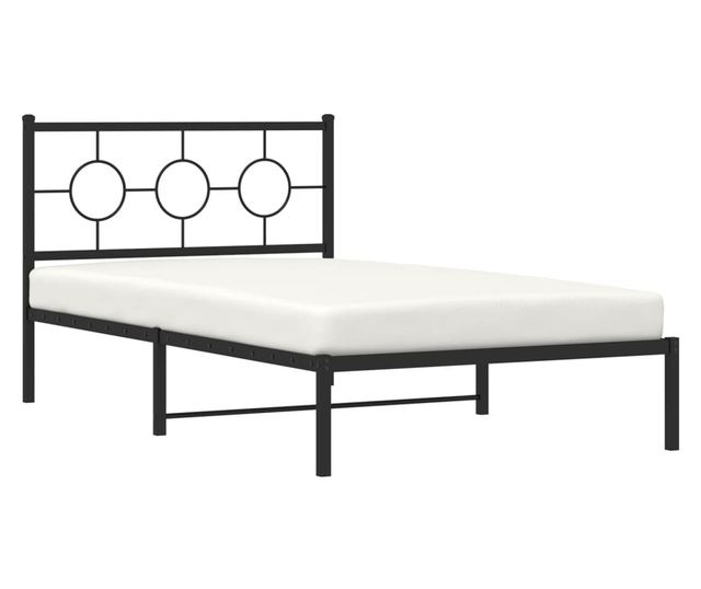 fekete fém ágykeret fejtámlával 107 x 203 cm
