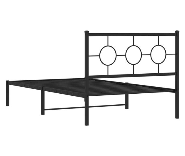 fekete fém ágykeret fejtámlával 107 x 203 cm