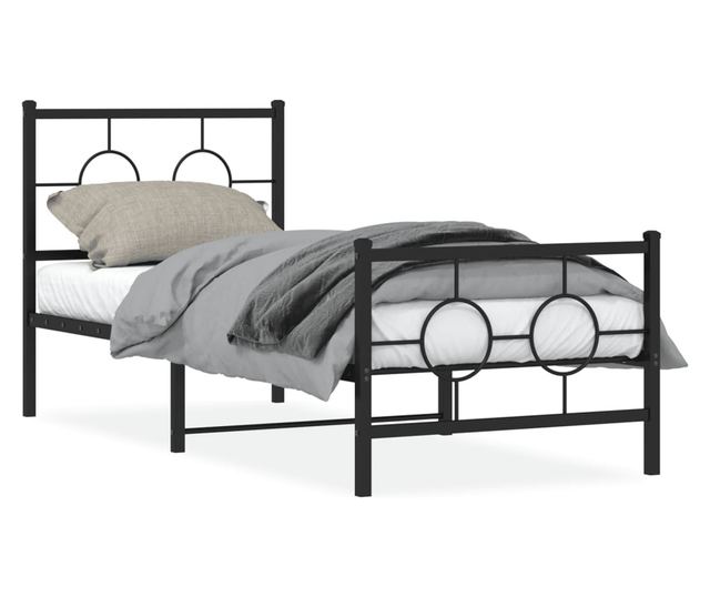 fekete fém ágykeret fej- és lábtámlával 75 x 190 cm