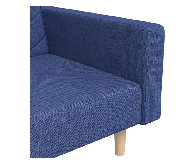 kétszemélyes kék szövet kanapéágy két párnával