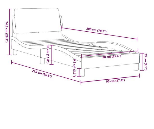 kék szövet ágykeret fejtámlával matrac nélkül 90x200 cm