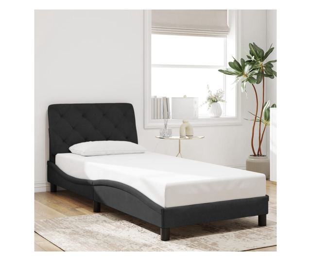 Рамка за легло с LED осветление, черна, 90x190 см, кадифе