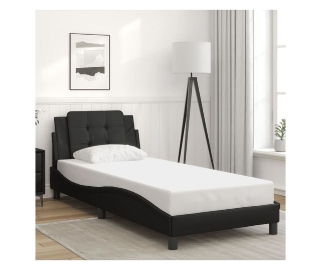 Рамка за легло с LED осветление, черна, 90x190 см, еко кожа