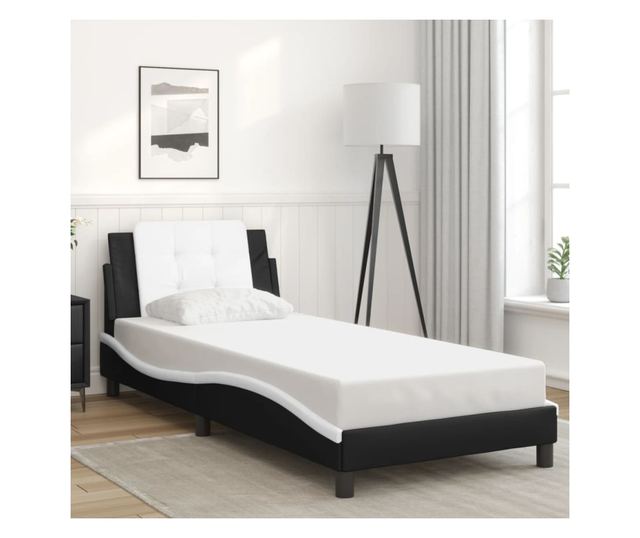 Рамка за легло с LED осветление черно-бяла 90x190 см еко кожа