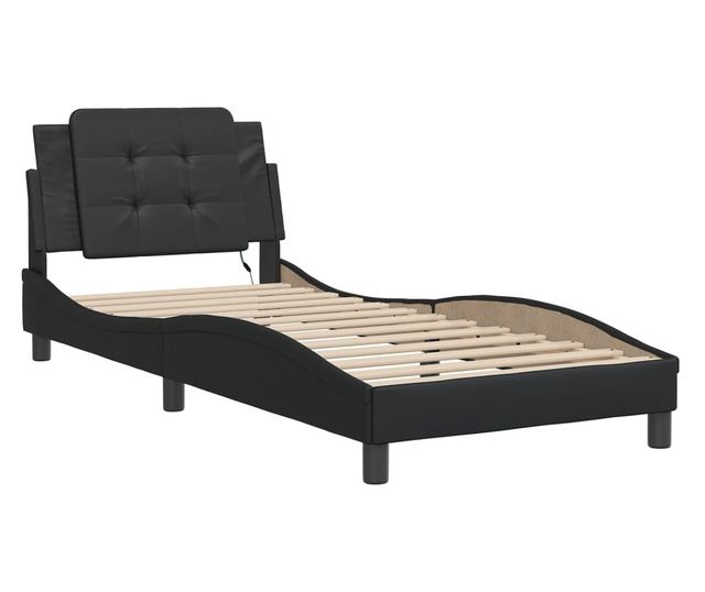 Рамка за легло с LED осветление, черна, 90x190 см, еко кожа