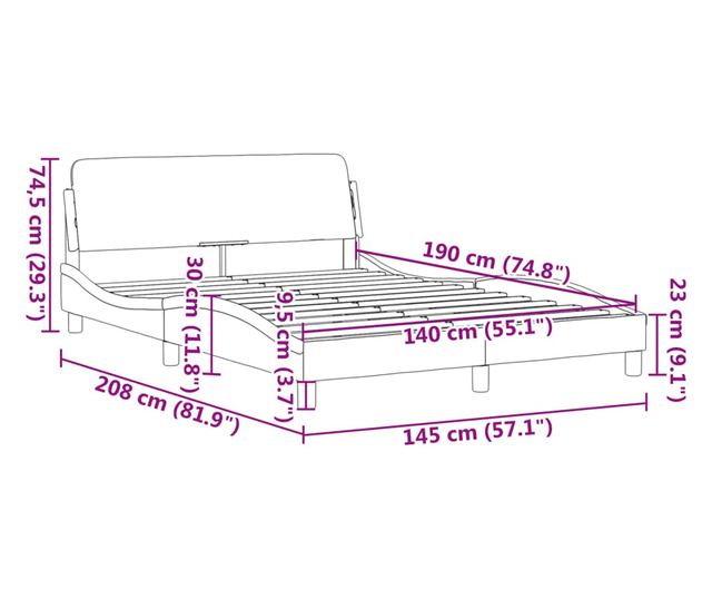 sötétszürke szövet ágykeret matrac nélkül 140 x 190 cm