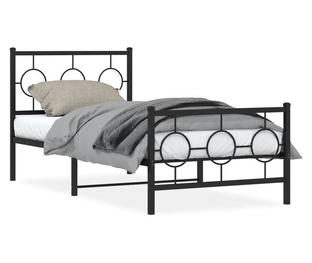 fekete fém ágykeret fej- és lábtámlával 90 x 190 cm