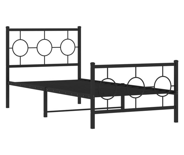 fekete fém ágykeret fej- és lábtámlával 90 x 190 cm