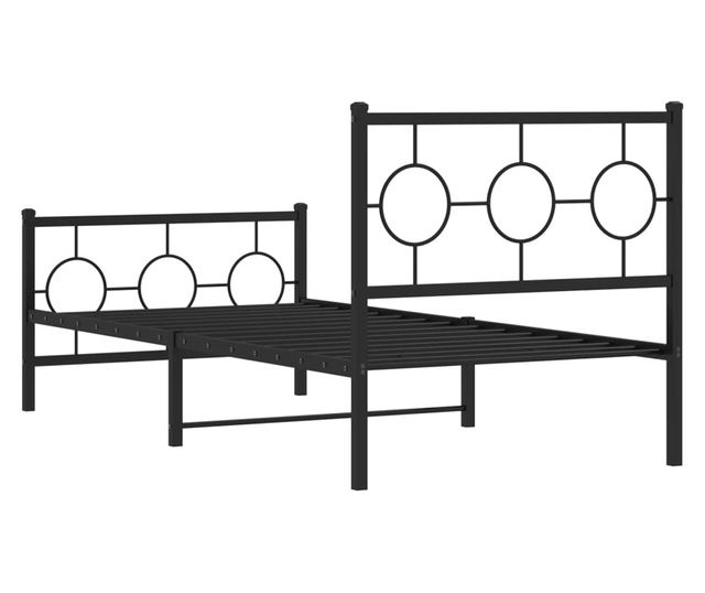 fekete fém ágykeret fej- és lábtámlával 90 x 190 cm