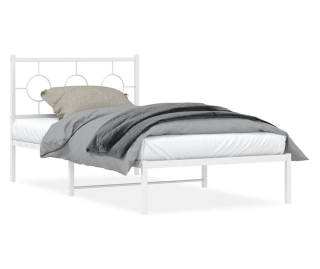 fehér fém ágykeret fejtámlával 100x190 cm