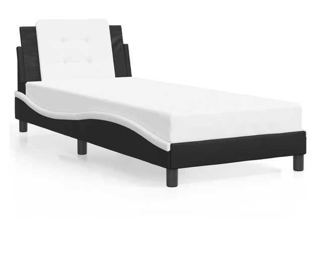 Рамка за легло с LED осветление черно-бяла 90x190 см еко кожа