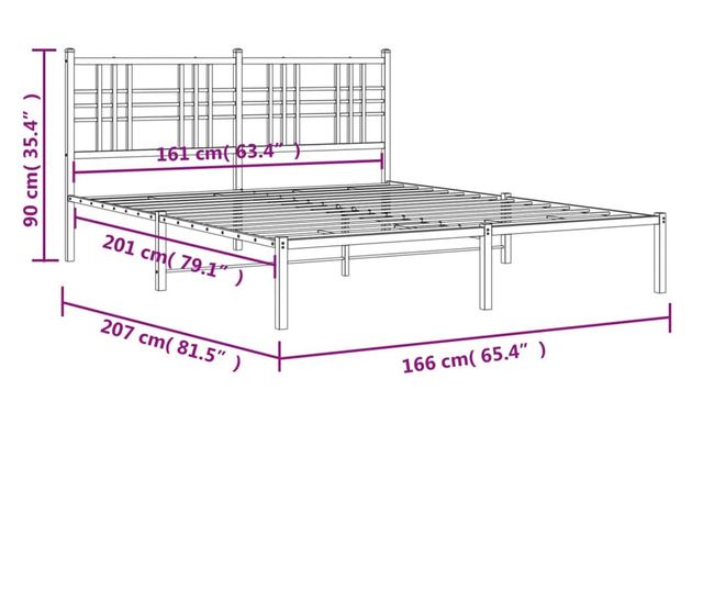 fekete fém ágykeret fejtámlával 160 x 200 cm