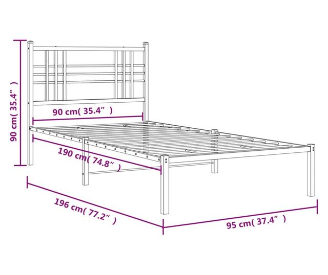 fehér fém ágykeret fejtámlával 90x190 cm