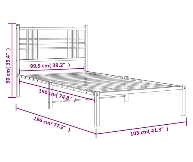 fehér fém ágykeret fejtámlával 100x190 cm