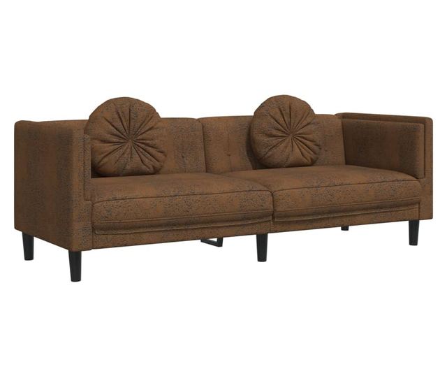 3 személyes barna művelúr kanapé párnával