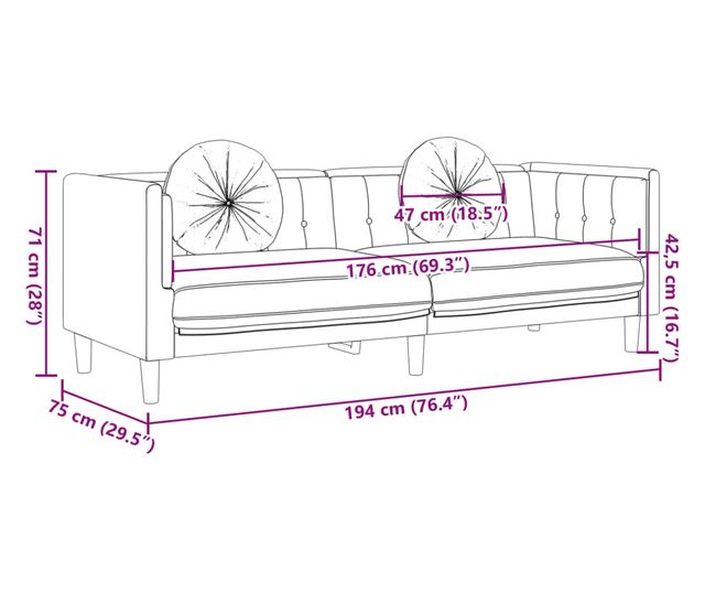3 személyes barna művelúr kanapé párnával