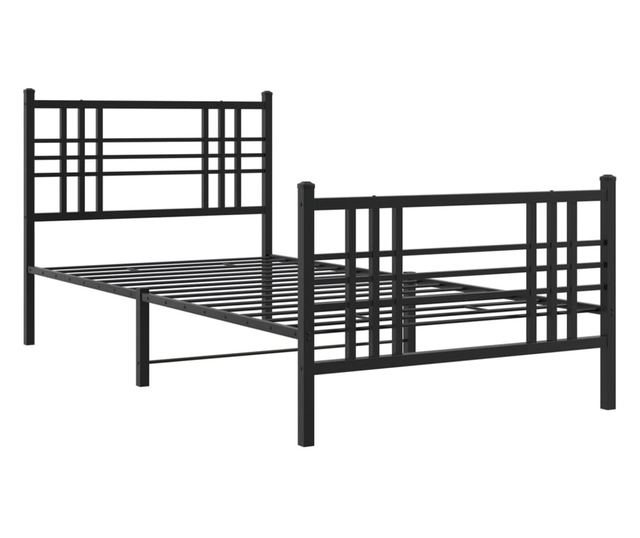 fekete fém ágykeret fej- és lábtámlával 107 x 203 cm