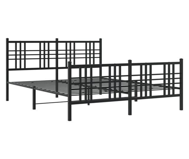 fekete fém ágykeret fej- és lábtámlával 150 x 200 cm
