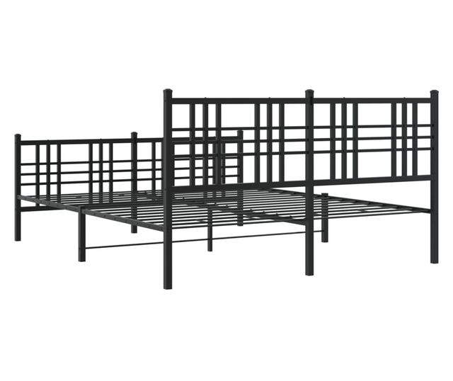 fekete fém ágykeret fej- és lábtámlával 150 x 200 cm