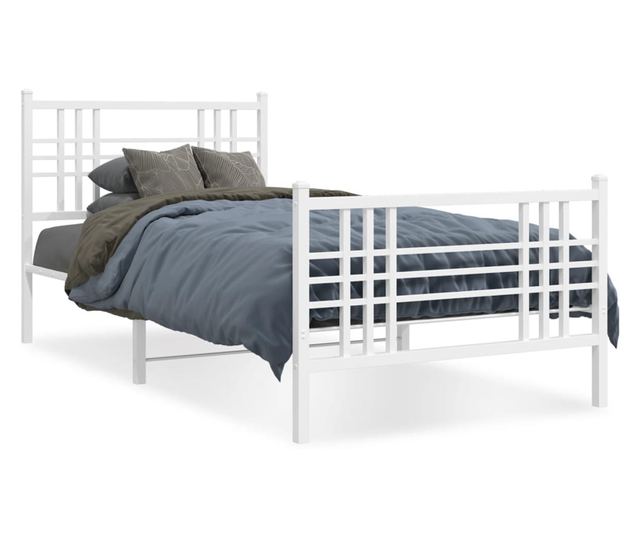 fehér fém ágykeret fej- és lábtámlával 90x200 cm