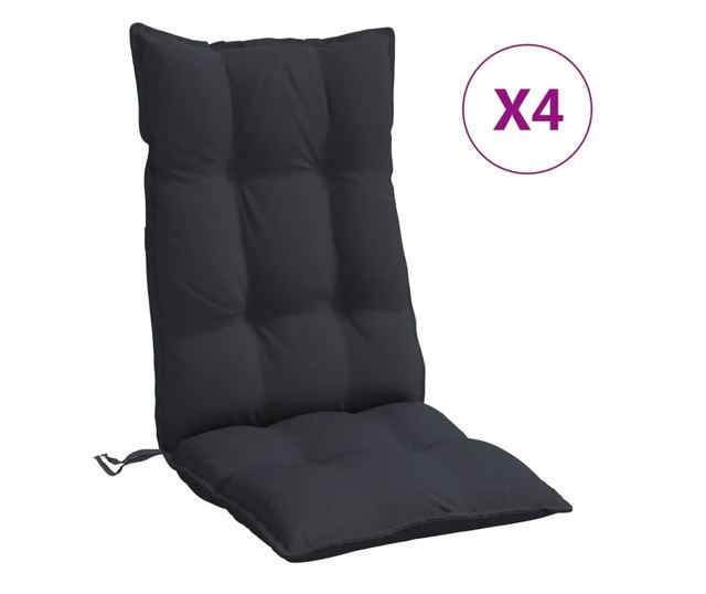 4 db fekete oxford-szövet magas háttámlájú székpárna