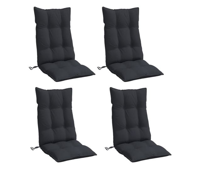 4 db fekete oxford-szövet magas háttámlájú székpárna