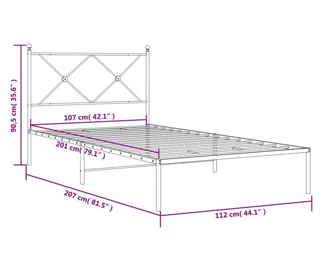 fehér fém ágykeret fejtámlával 107x203 cm