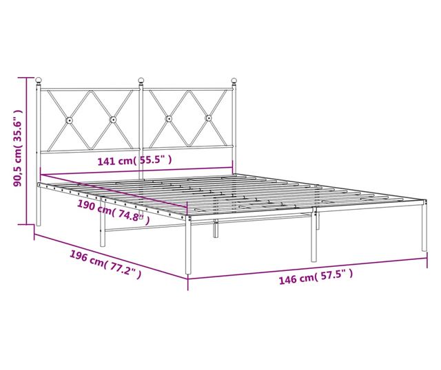 fehér fém ágykeret fejtámlával 140 x 190 cm