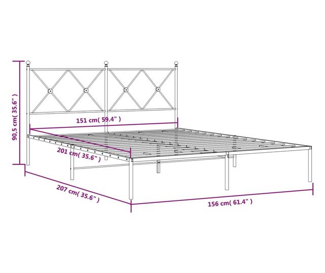 fehér fém ágykeret fejtámlával 150 x 200 cm
